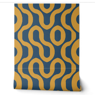 Papier Peint Motif décontracté Wavy dans les tons bleu et jaune