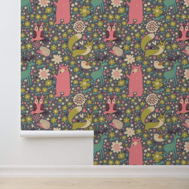 Papier Peint Motif des animaux de forêt mignons (Application)