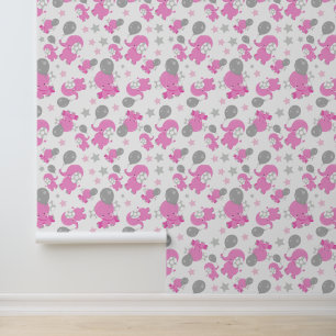 Papier Peint Motif Des Eléphants Roses, Eléphants Mignons, Étoi