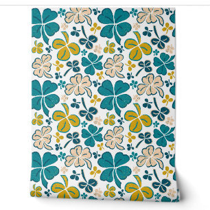 Papier Peint Motif dessiné à la main Trèfle beige vert