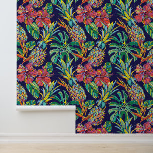 Papier Peint Motif d'hibiscus à ananas tropicaux
