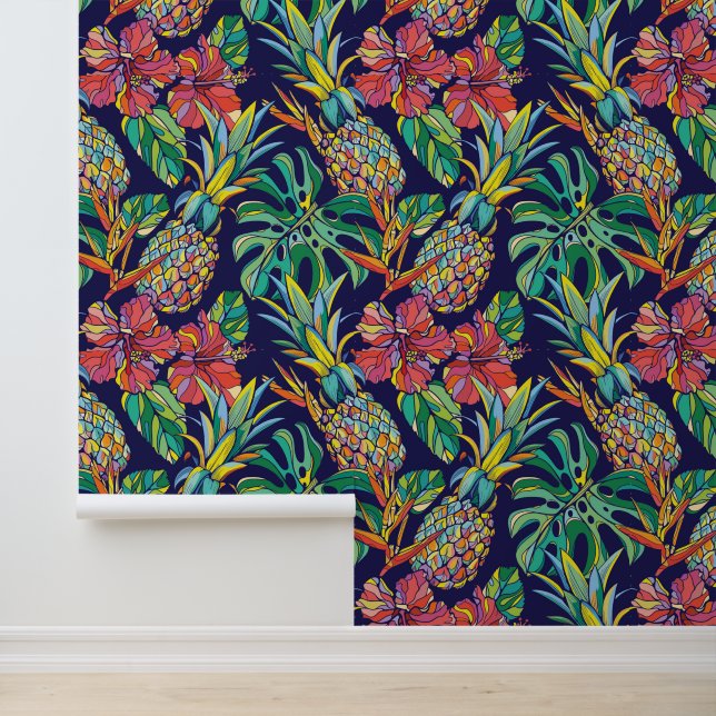 Papier Peint Motif d'hibiscus à ananas tropicaux (Application)