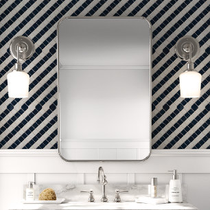 Papier Peint Motif diagonal de la marine et de la mosaïque blan