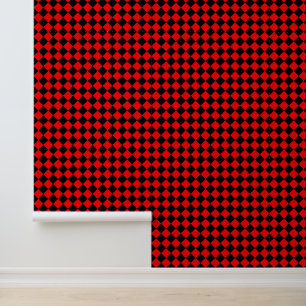 Papier Peint Motif diamant à carreaux rouge et noir