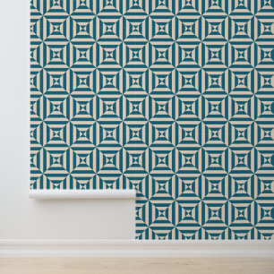 Papier Peint Motif Diamond Lines (bleu et crème de l'Egée)