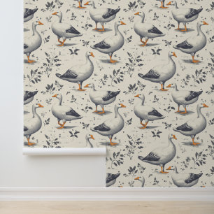 Papier Peint Motif d'oie blanche inspiré de la vie agricole