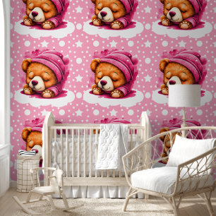 Papier Peint Motif d'ours à bascule rose