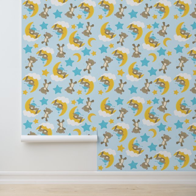 Papier Peint Motif D'Ours, Mignonnes Ours, Nounours, Étoiles (Application)