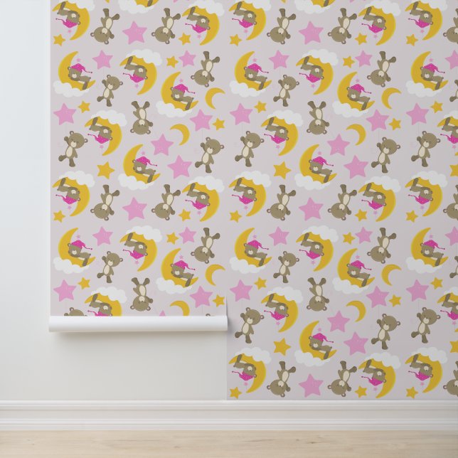 Papier Peint Motif D'Ours, Nounours, Mignons Ours, Étoiles (Application)