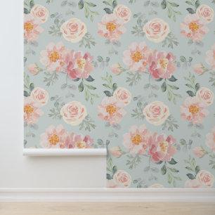 Papier Peint Motif du jardin rose Rose Rose Pastel