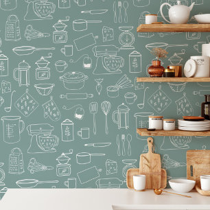 Papier Peint Motif d'ustensiles de cuisine vintage moderne