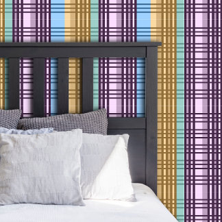 Papier Peint Motif élégant à carreaux bleu lilas jaune vert
