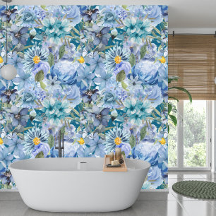 Papier Peint Motif Élégant de Fleur Sauvage Bleue Botanique