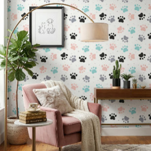 Papier Peint Motif Empreinte de Patte de Chien Chambre Blanc