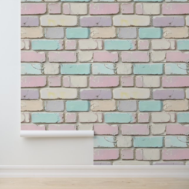 Papier Peint Motif en brique couleur rose pastel (Application)