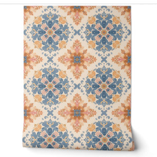 Papier Peint Motif en carreaux bleu et terre cuite
