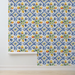 Papier Peint Motif en carreaux de citron jaune