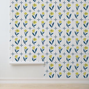 Papier Peint Motif en carreaux de marbre jaune Delft