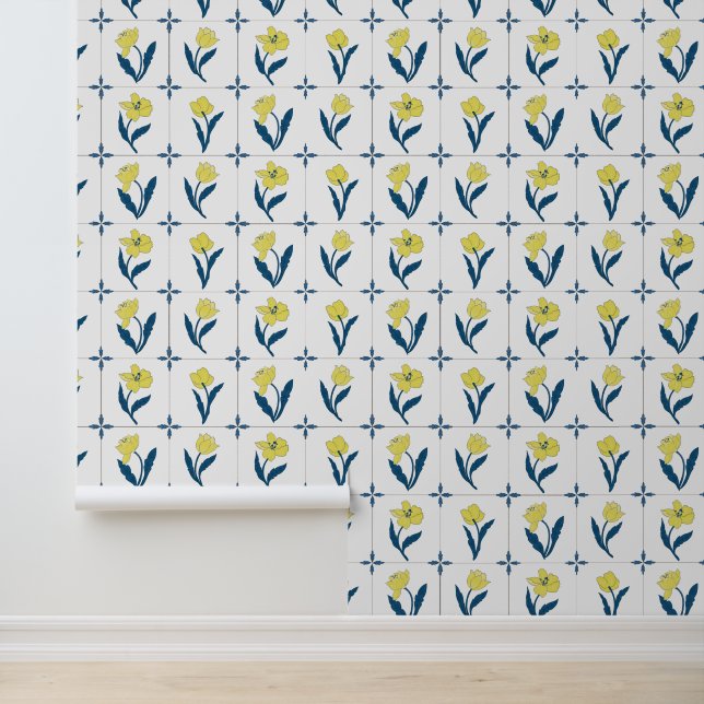 Papier Peint Motif en carreaux de marbre jaune Delft (Application)