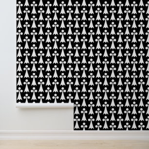 Papier Peint Motif Ermine, Motif médiéval, Blanc sur Noir
