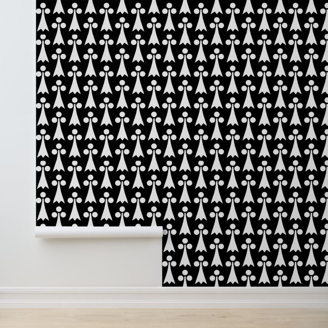 Papier Peint Motif Ermine, Motif médiéval, Blanc sur Noir (Application)