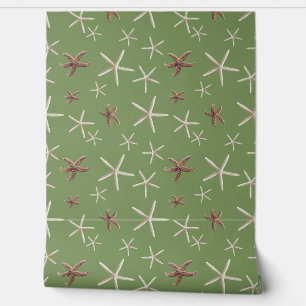 Papier Peint Motif Étoile de Mer Vert Sauge