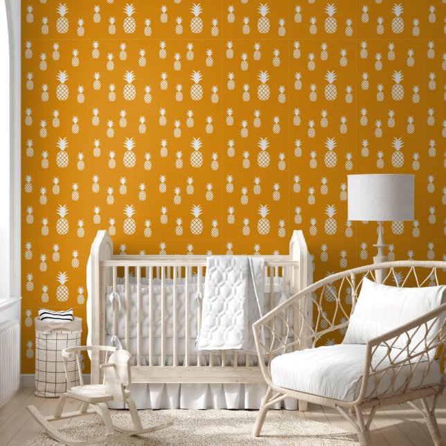 Papier Peint Motif exotique ananas ambre jaune blanc  (Enfants)