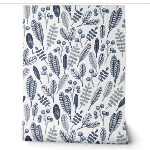 Papier Peint Motif feuille abstrait bleu