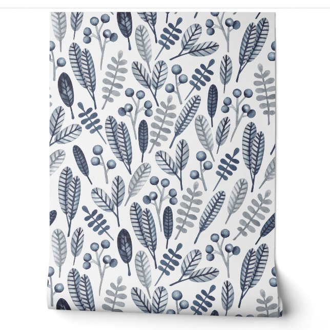 Papier Peint Motif feuille abstrait bleu (Déroulement)