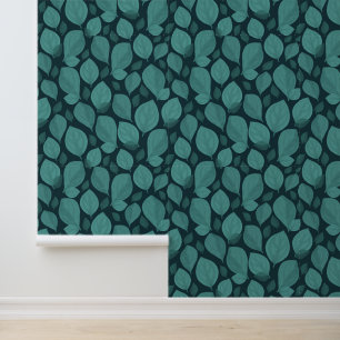 Papier Peint Motif Feuille de feuille Turquoise noir