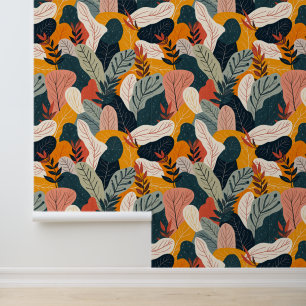 Papier Peint Motif feuille moderne en Terracotta & Turquoise