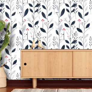 Papier Peint Motif feuille noir et blanc