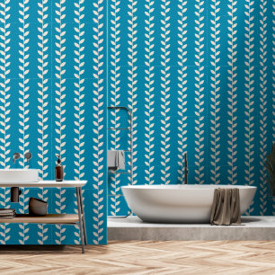 Papier Peint Motif Feuille rétro les années 70 bleu personnalis
