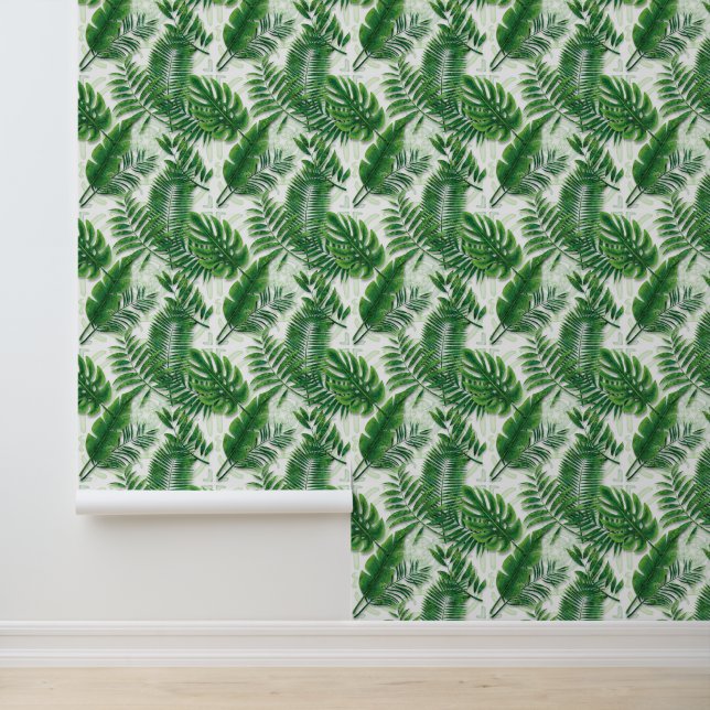 Papier Peint Motif Feuille vert vert tropical (Application)