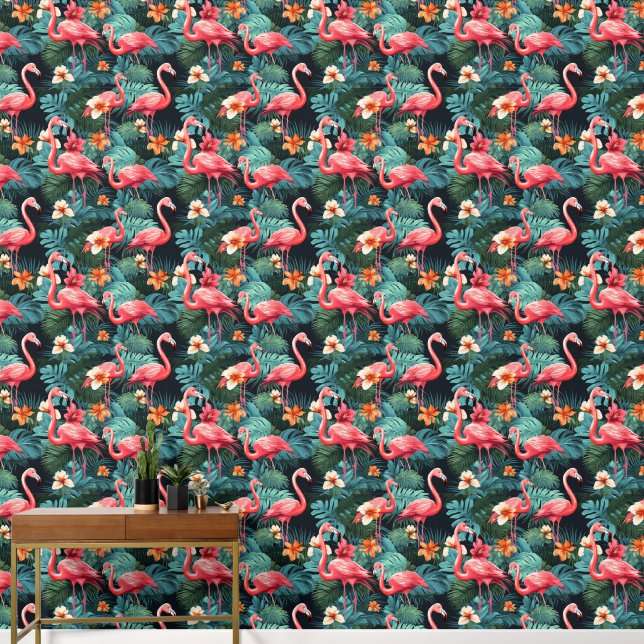 Papier Peint Motif flamant rose carrelé mignon (Couloir)