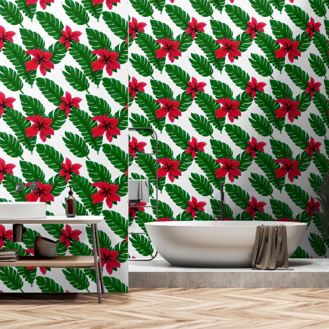 Papier Peint Motif fleur d'hibiscus hawaïen (Salle de bain)
