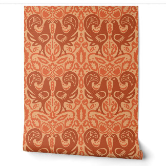 Papier Peint Motif floral à l'oiseau rouge orange de l'art popu