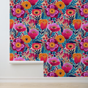 Papier Peint Motif floral abstrait maximaliste coloré