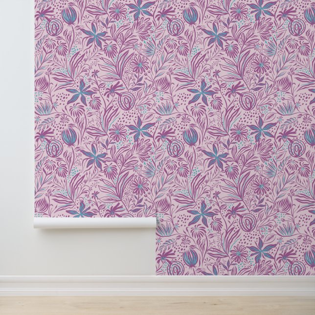 Papier Peint Motif floral Aquarelle rose (Application)