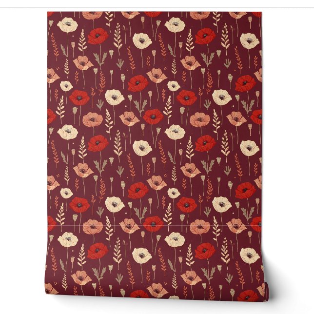 Papier Peint Motif floral du pavot (Déroulement)