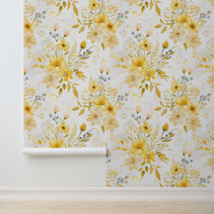 Papier Peint Motif floral jaune