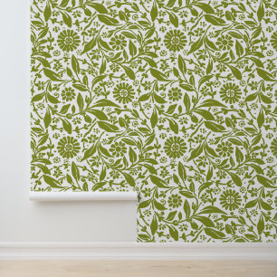 Papier Peint Motif Floral Joli Vert Blanc Antique Look
