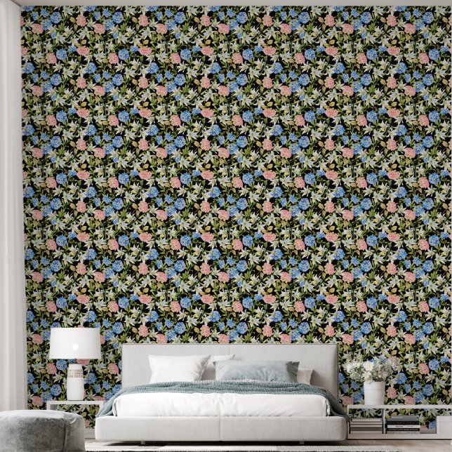 Papier Peint Motif floral Pink Hydrangea Bleu Jasmin Folio (Chambre à coucher)