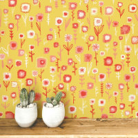 Motif floral rétro jaune amusant