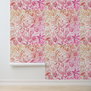 Papier Peint Motif Floral Rétro rose orange
