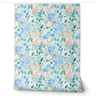 Papier Peint Motif floral rose bleu pastel