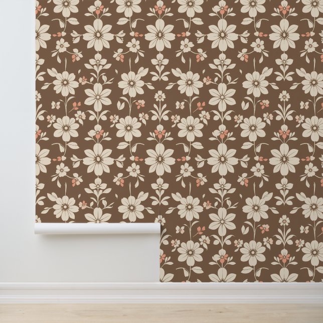 Papier Peint Motif floral rustique avec tons terre (Application)