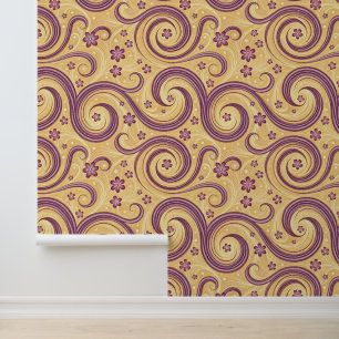 Papier Peint Motif floral tourbillonnant vintage – Design prune