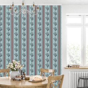Papier Peint Motif Floral Vintage Rose Et Bleu