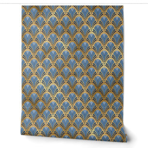 Papier Peint Motif géométrique Art Déco bleu or